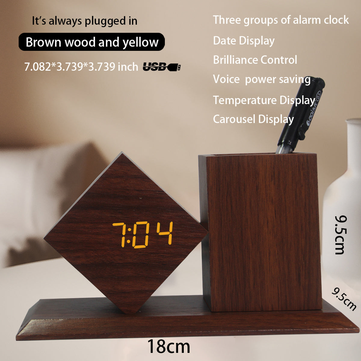 Wooden Pen Holder Desktop Multifunctional Electronic