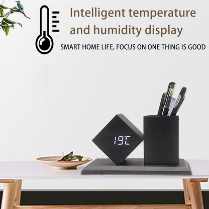 Wooden Pen Holder Desktop Multifunctional Electronic