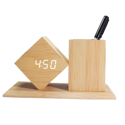 Wooden Pen Holder Desktop Multifunctional Electronic