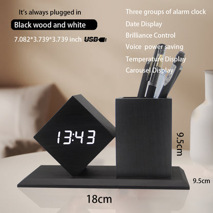 Wooden Pen Holder Desktop Multifunctional Electronic