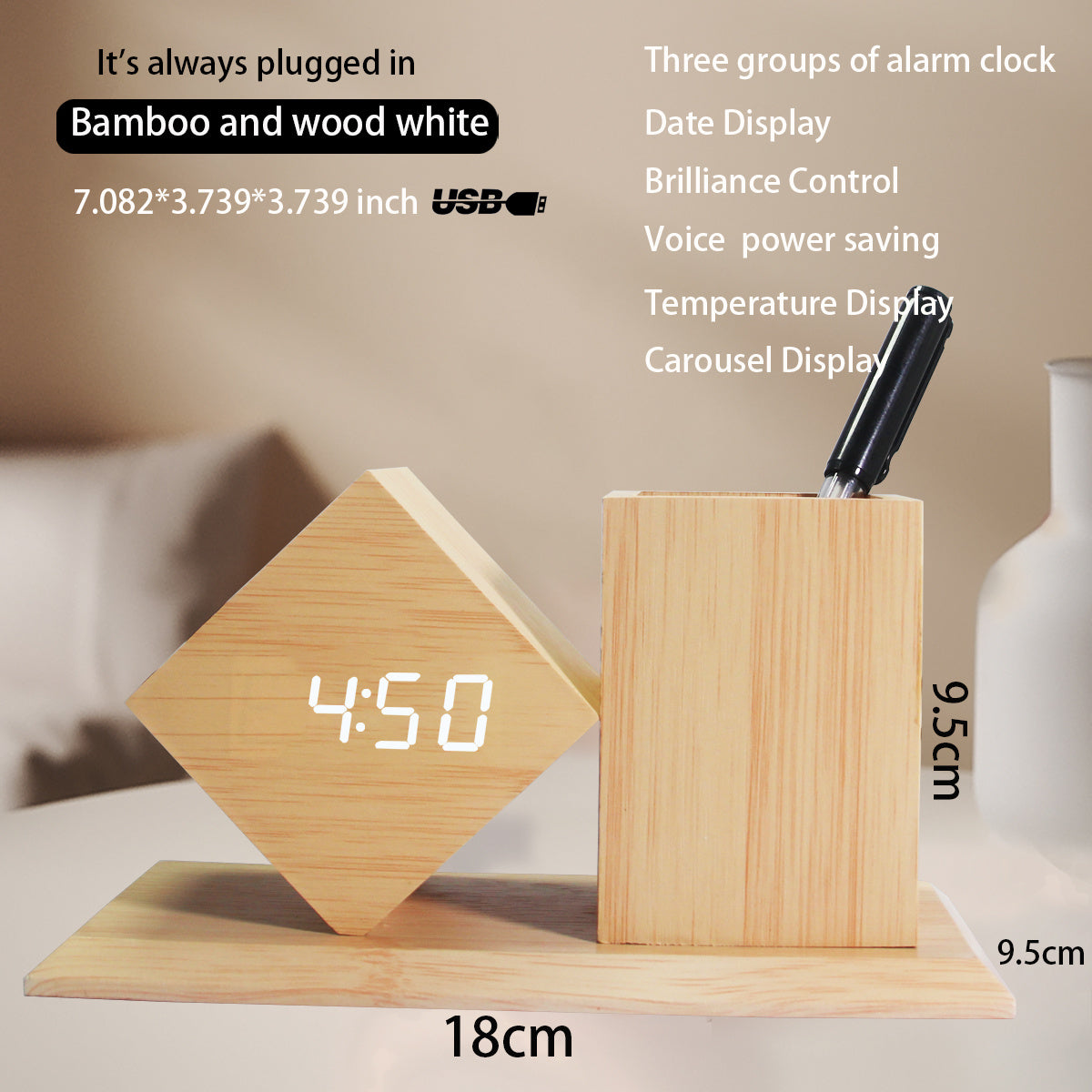 Wooden Pen Holder Desktop Multifunctional Electronic
