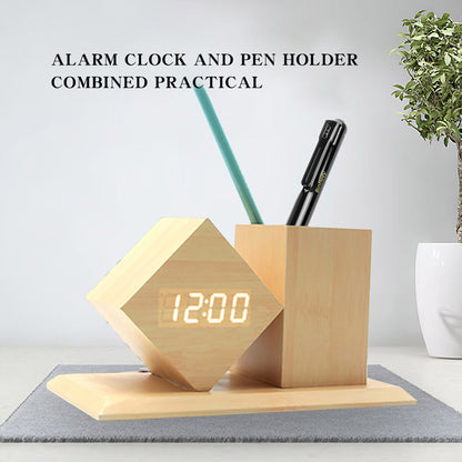 Wooden Pen Holder Desktop Multifunctional Electronic