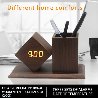 Wooden Pen Holder Desktop Multifunctional Electronic